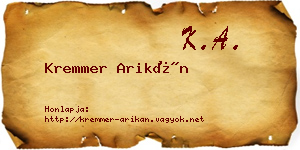 Kremmer Arikán névjegykártya